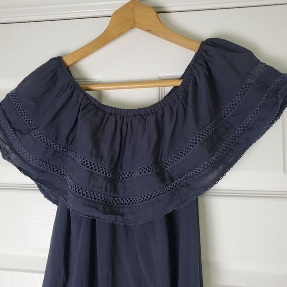 Aritzia Wilfred Emmie Off-The-Shoulder Navy Blue Dress - Picture 4 of 7